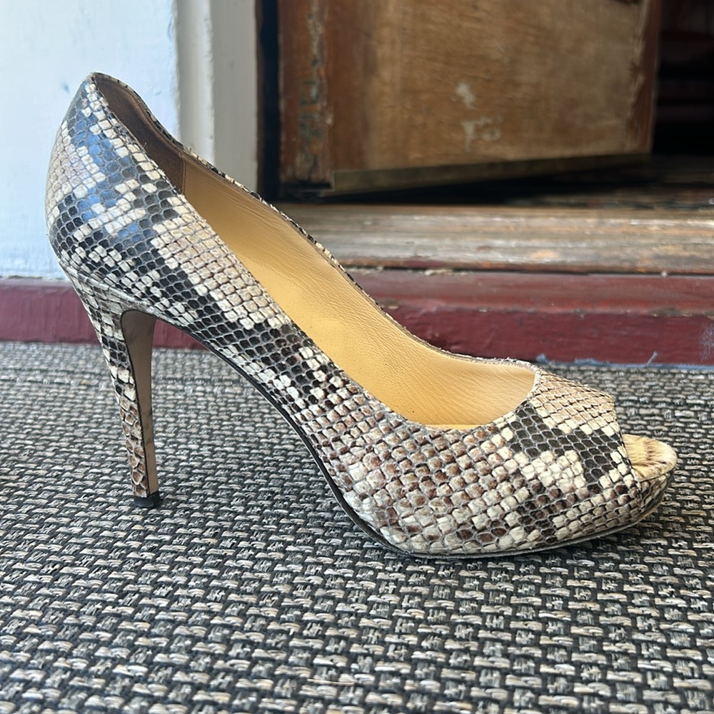 Neutral Embossed Python Heel Pumps - image 5
